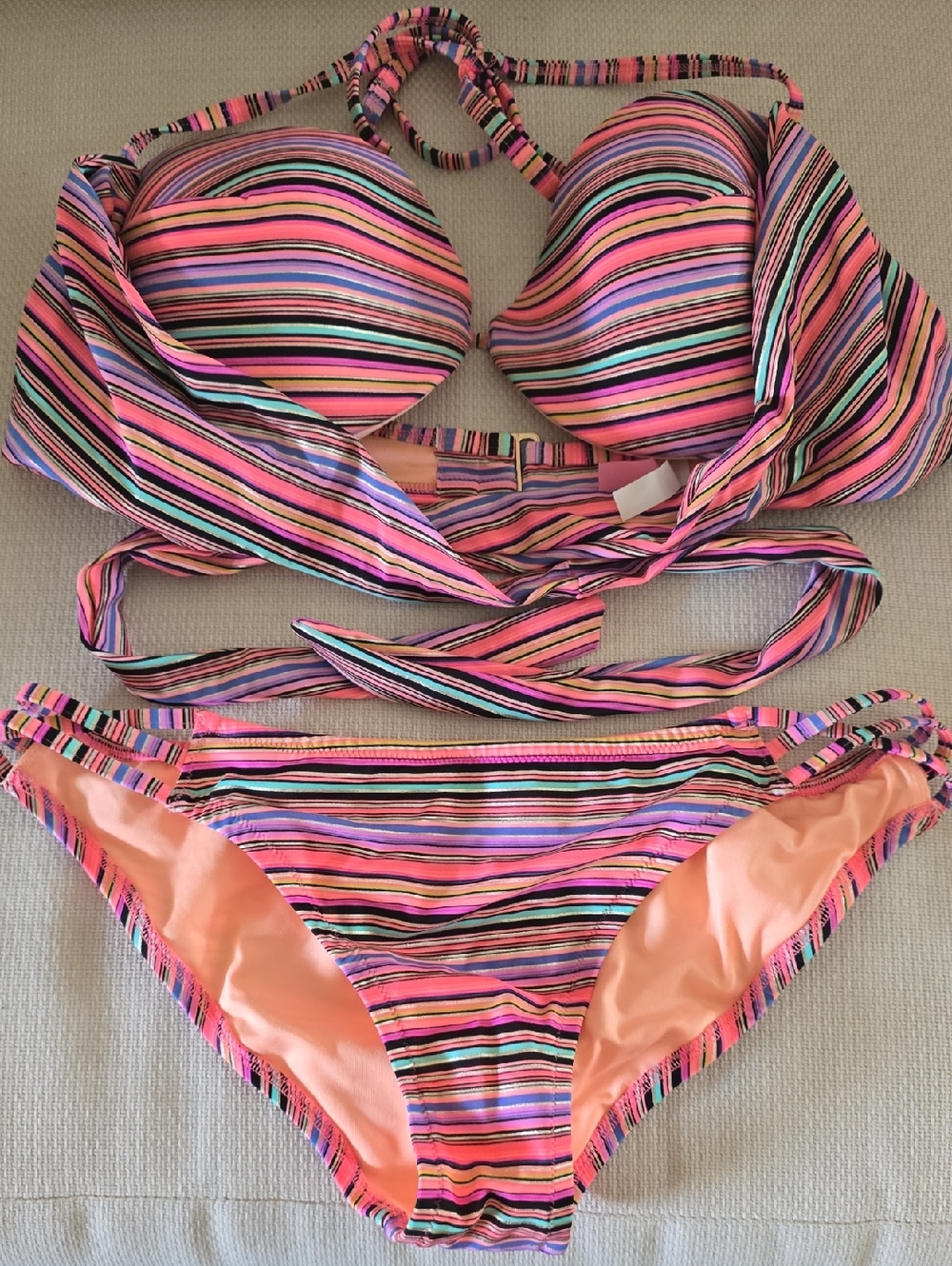 Victoria's Secret Pink Multi-Color Striped Bikini Set
